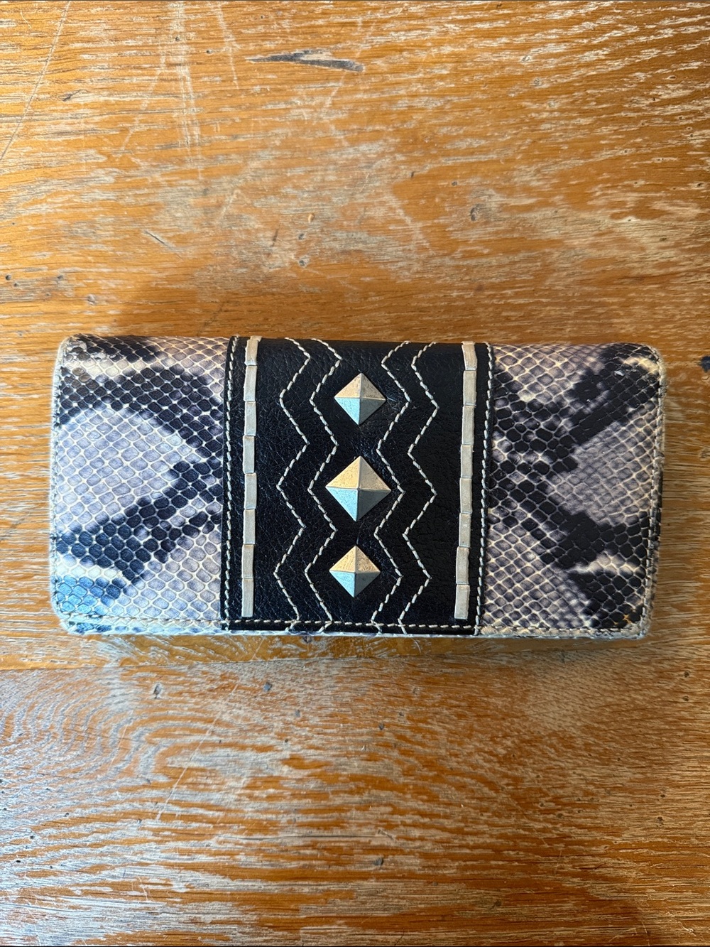 American West Snake-Print Studded Wallet